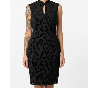 Vintage La Belle Silk Burnout Velvet Mini Dress Keyhole Neck Size 7